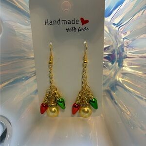 Festive Gold and Green Handmade Earrings